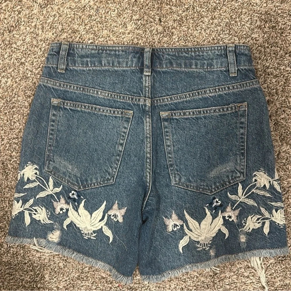 Free People You're My Butterfly Embroidered  Floral Cutoff Denim Shorts